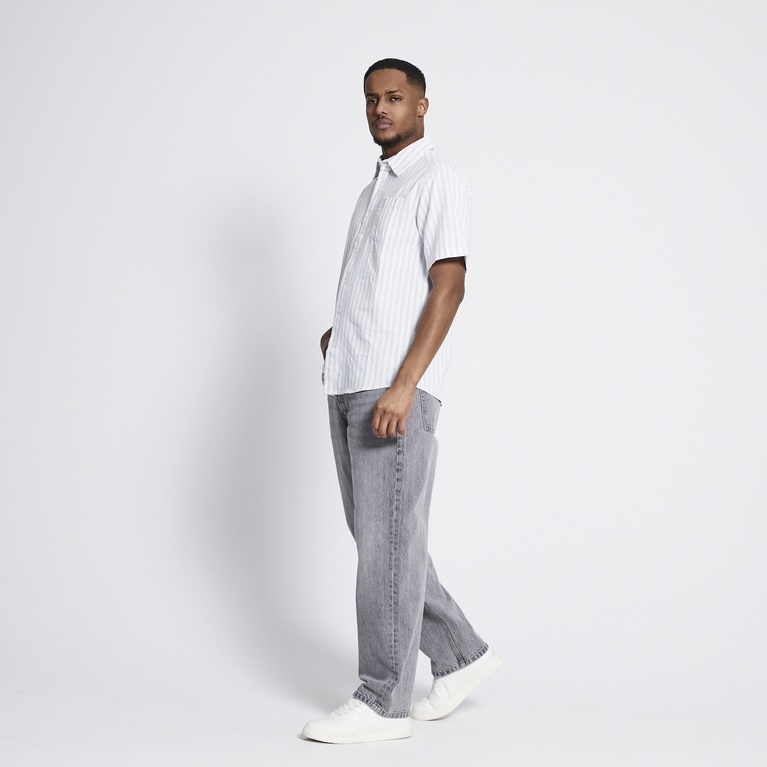 Short sleeve linen blend shirt "Isak Stripe" Light blue